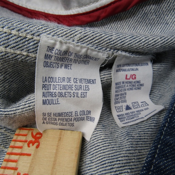 Vtg 90s Tommy Hilfiger Denim Jacket Sz L Flag Lady - Picture 5 of 7